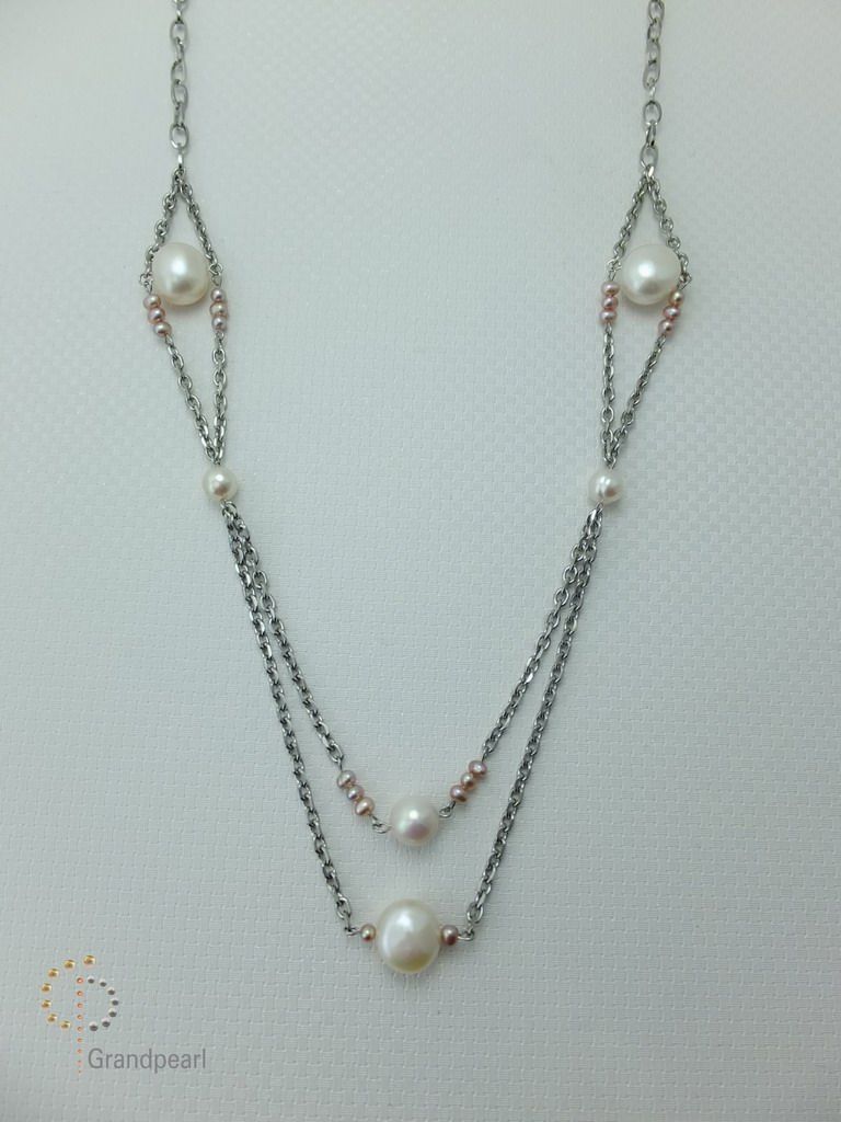 PNA-085 Pearl Necklace with Sterling Silver Chain