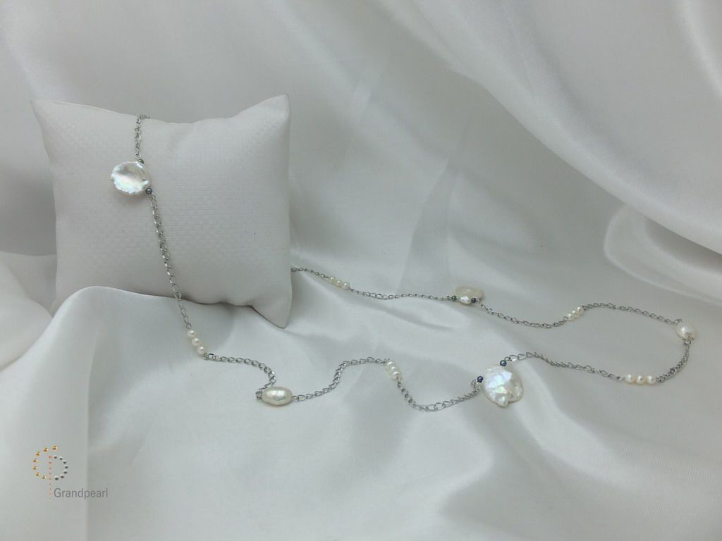 PNA-084 Pearl Necklace with Sterling Silver Chain