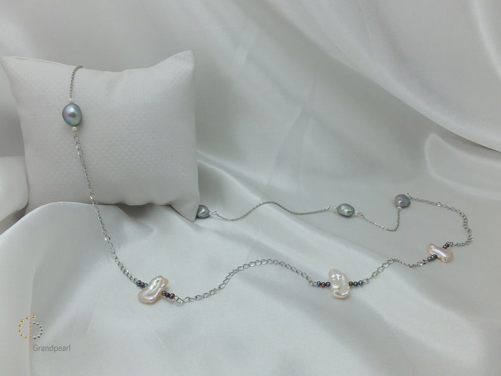 PNA-087 Pearl Necklace with Sterling Silver Chain