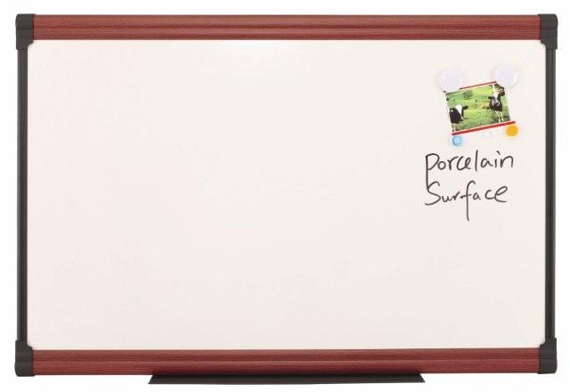 porcelain whiteboard, mahogany finish frame