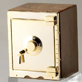 WOODEN & GOLD-BRASS SAFE BANKER, GIFT BOX