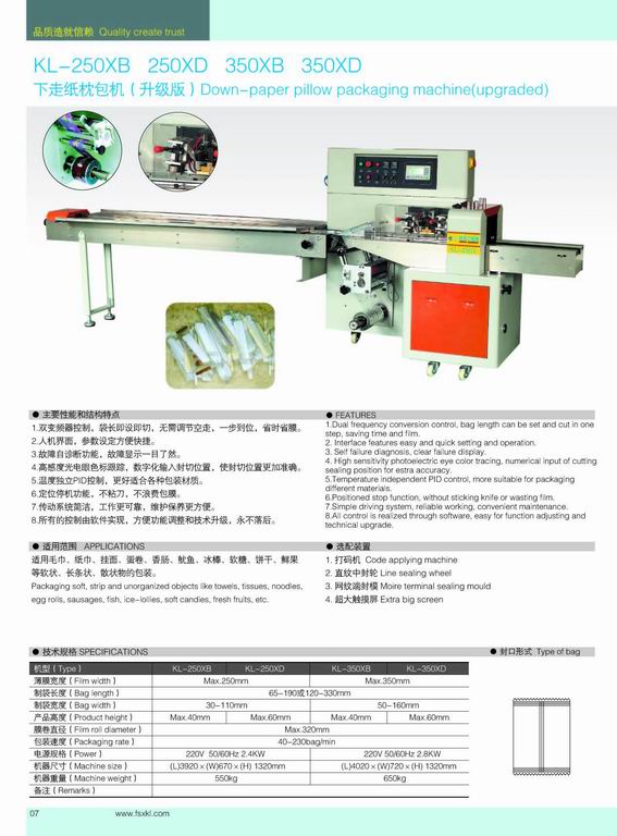 Down-paper pillow packaging machine