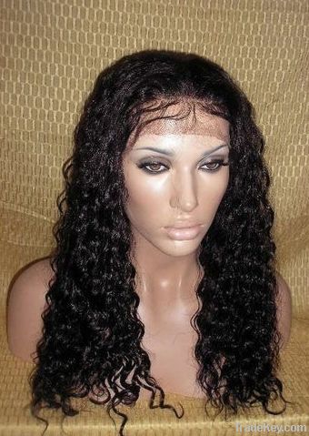 18" crown1# deep wave indian remy human hair full lace wig
