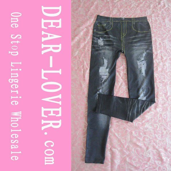 Legging Pants Destoryed Jeans Look Black(LC7858-3)
