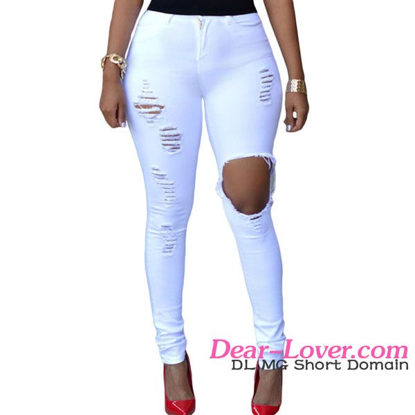White Ripped Skinny  low price jeans