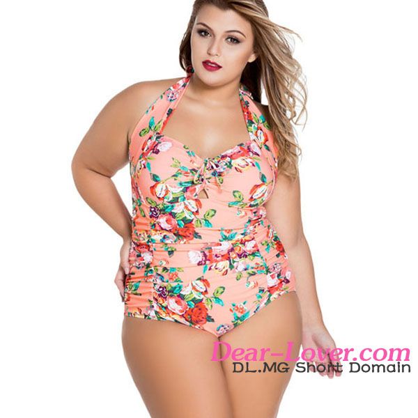 Orange Floral Plus Size Non-underwire Monokini