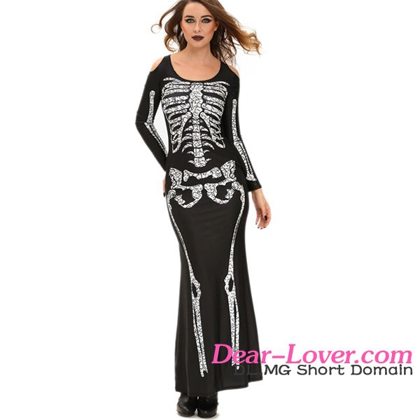  Dear-lover Long Skeleton Dress Adult Halloween Costume