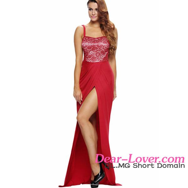 Dear-lover Red Lace Bustier Top Split wedding dress 2016 ball gown