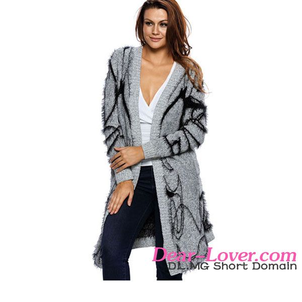 Dear-lover Womens Mohair Cardigan with Jacquard Patterns