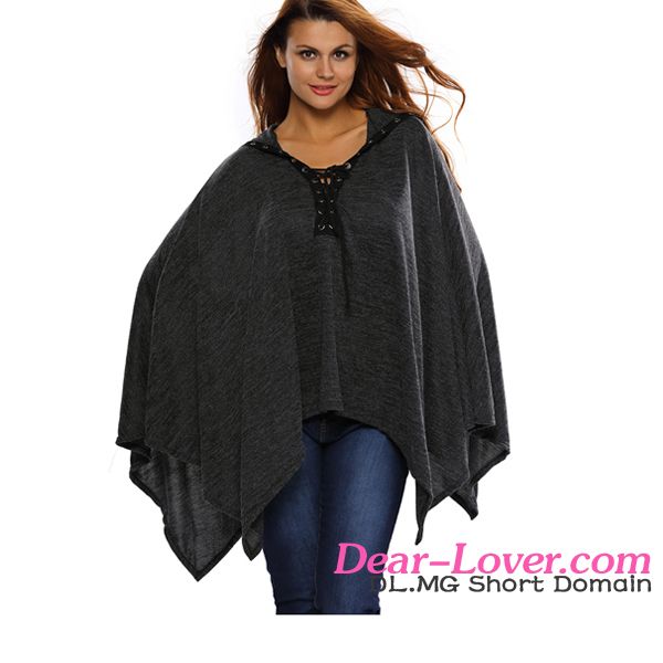  Dear-lover Grommet Lace up Poncho in Black tops for women 2016