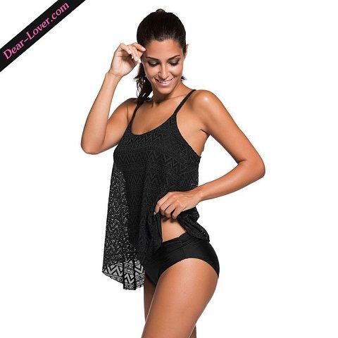 Dear-lover Black Lace tankini bathing suits girl tankini swimwear