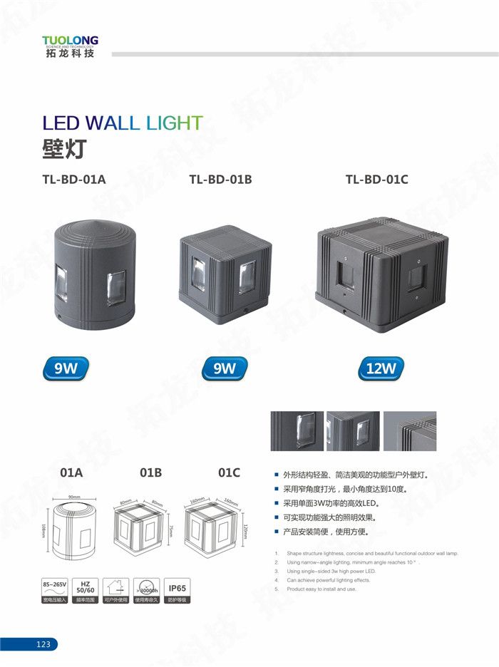 9W 12W outdoor led wall light wall mounted led spot light