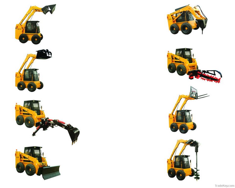 a variety of attachments for skid steer loaders