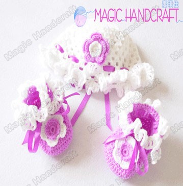 Handcraft Chinese Crochet Baby Shoes and hat