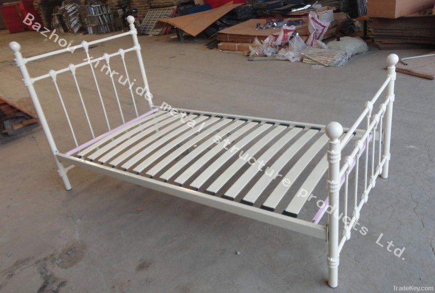 metal double bed with wooden base