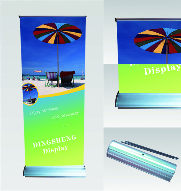 Portable roll up banner stand