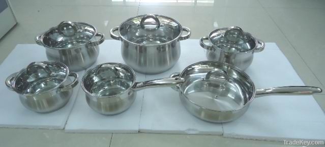 12pcs stainless steel cookware set /frypan saucepan casserole