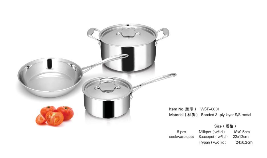 3-ply 5pcs cookware sets