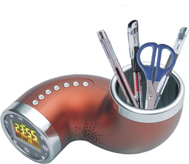 pen holder with calendar and timer