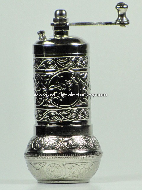 Turkish Patterned PEPPER MILL Grinder Silver Color No.19