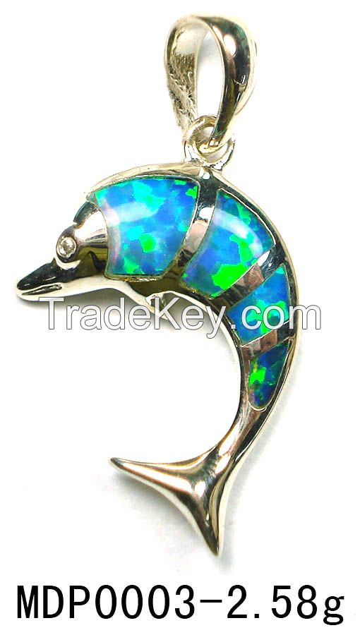 925 sterlig silver opal jewelery Dolphin pendant