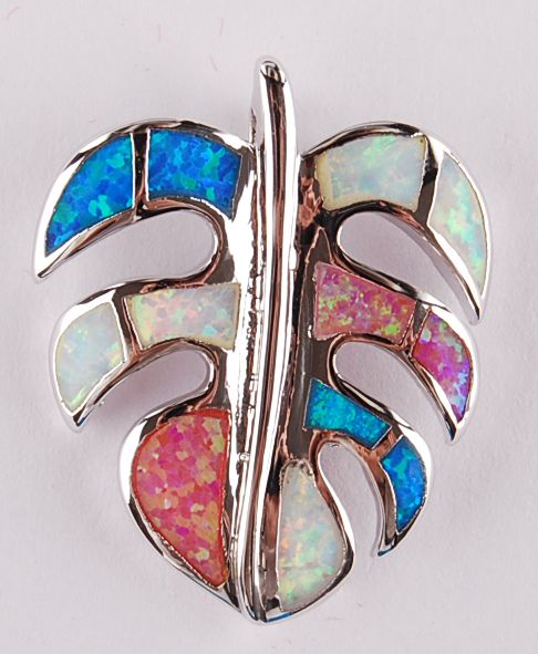 925 sterling silver opal Leaf pendants P38