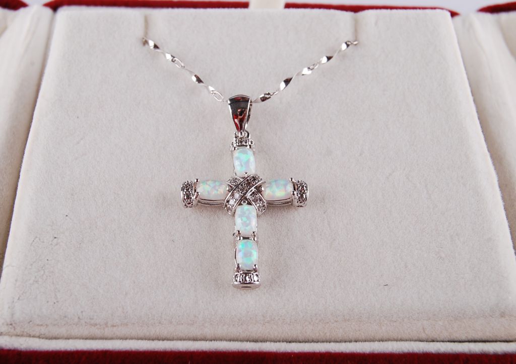 opal cross pendant P77