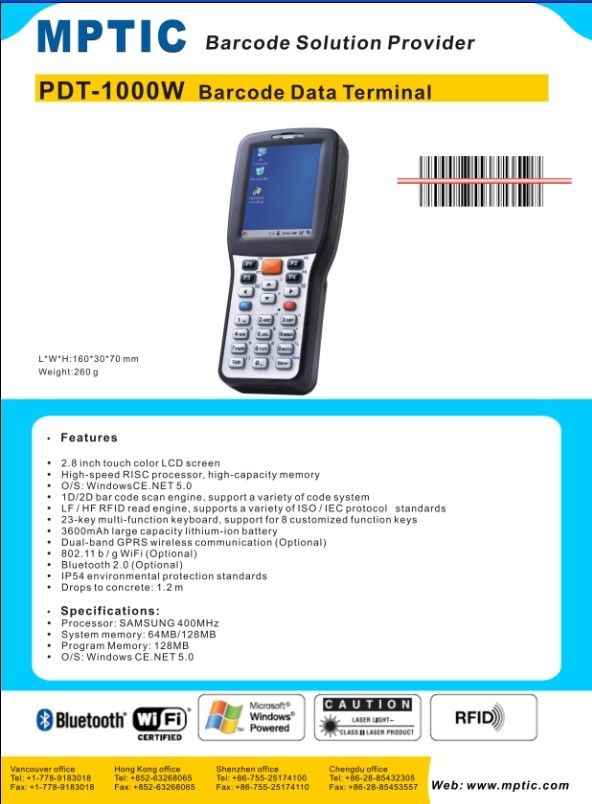 PDT-1000W barcode Data terminal - Win CE