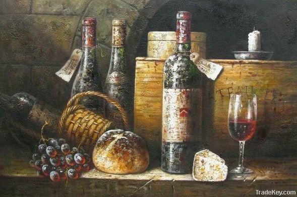 Handpainted winebottle oil painting, high quality