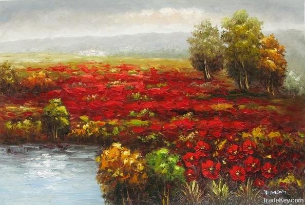 Tuscan knife oil painting, red poppies art