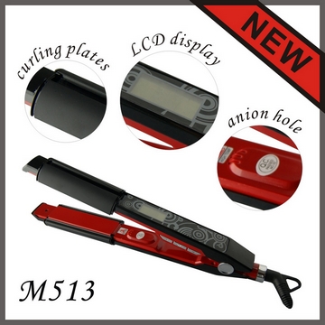 2010 newest LCD straighten-curl-flip-style ionic hair straightener