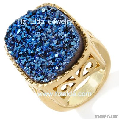 Brass plating with 18K gold and natural agate drusy ring-HZ-0105026R