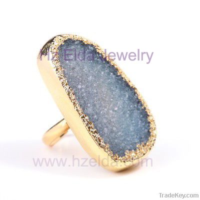 Brass plating with 18K gold and natural agate drusy ring-HZ-0105004R