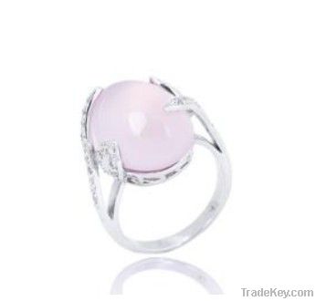 925 silver rose quartz ring---HZ10R004R