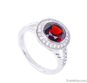 925 silver garnet ring---HZ10NG03R