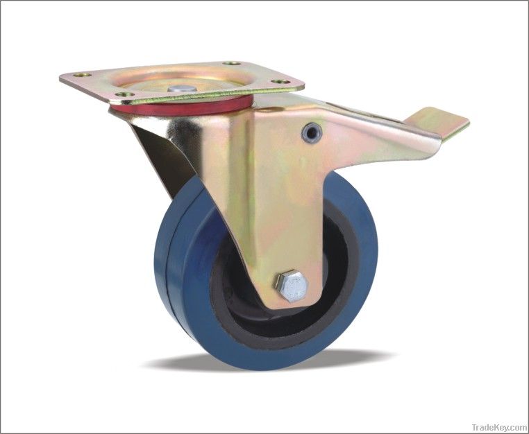 Braked Swivel Caster with Elastic Rubber wheel(Nylon core)