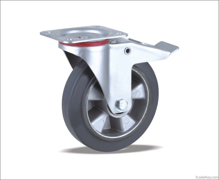 Braked Swivel Caster with Elastic Rubber wheel(Aluminum core)