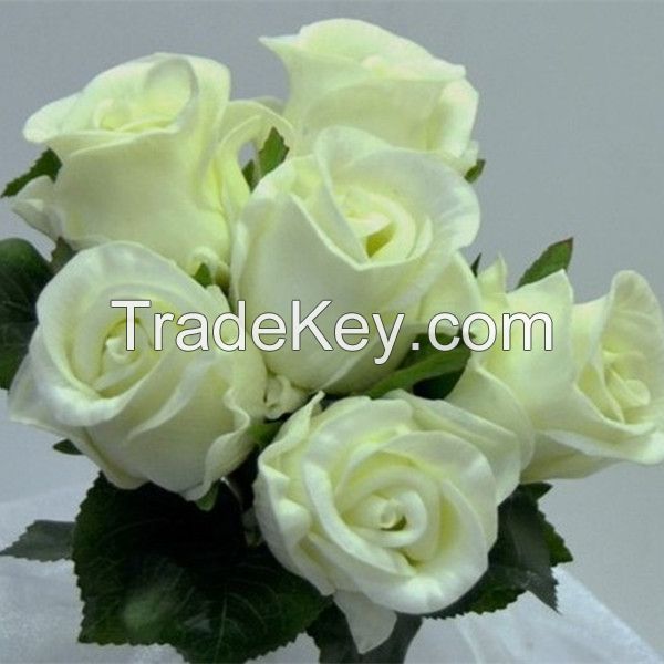 Artificial flower soft touch PU 6 head rose wedding  bouquet
