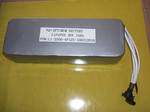 36V 10ah rechargeable lithium phosphate battery pack for E-bike