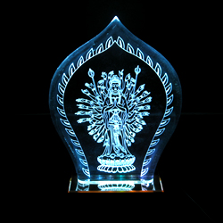 Acrylic illuminated Bodhisattva. Religion craft, LED acrylic display