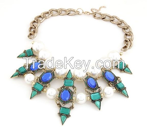 Wholesale - New arrive elegant style stone necklace, crystal bib statement necklace, bridmaid necklace