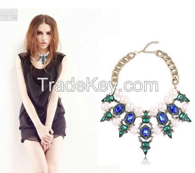 Wholesale - New arrive elegant style stone necklace, crystal bib statement necklace, bridmaid necklace