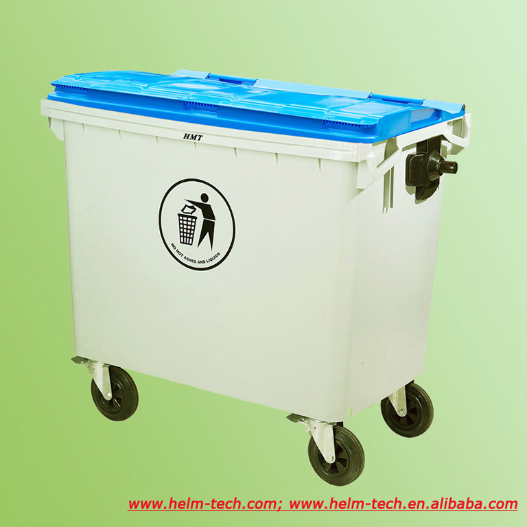 Outdoor public wheeled plastic waste bin