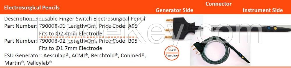 Reusable Finger Switch Electrosurgical Pencil