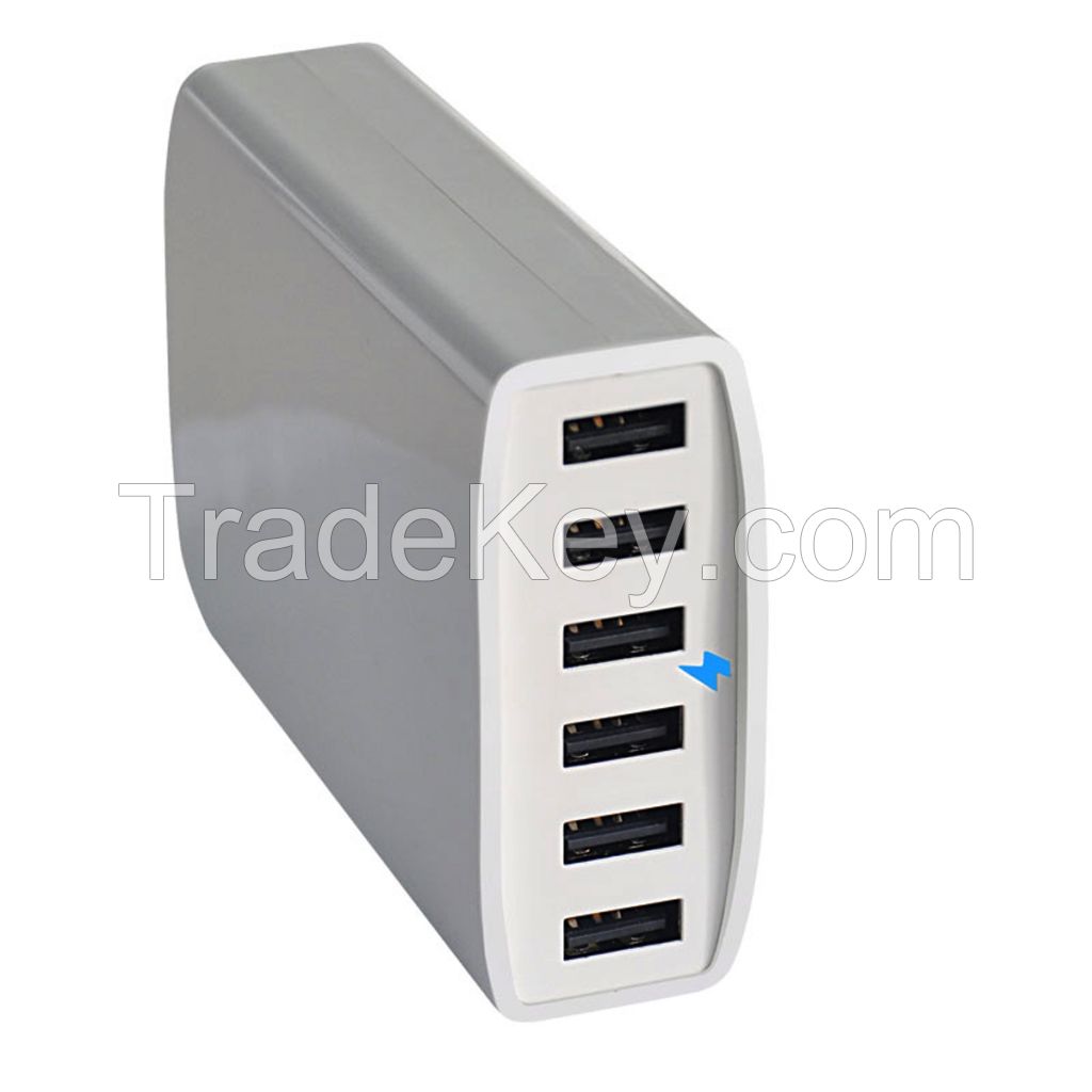 6 Port 50W 5V/10A USB Travel Charger Family office Desktop Power Adapter for iPad, iPhone 6 Plus 5S 5C 5 4S, iPad Air Mini, Samsung Tablets, Galaxy S5 S4 S3, Galaxy Note 4 3 2, LG G3, Smartphones, Tablets, iPods, And Other 5V USB Charged Devices