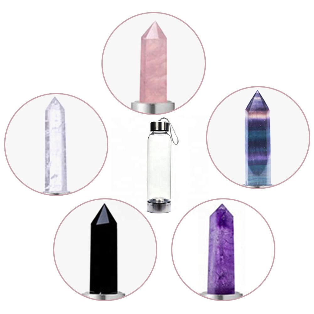 Natural Crystal Point Healing Obelisk Wand Elixir Quartz Water bottle