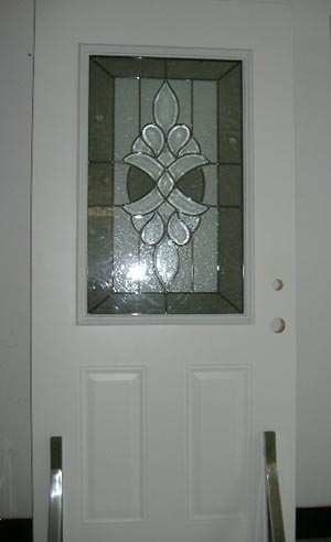 glass door  with wood eage