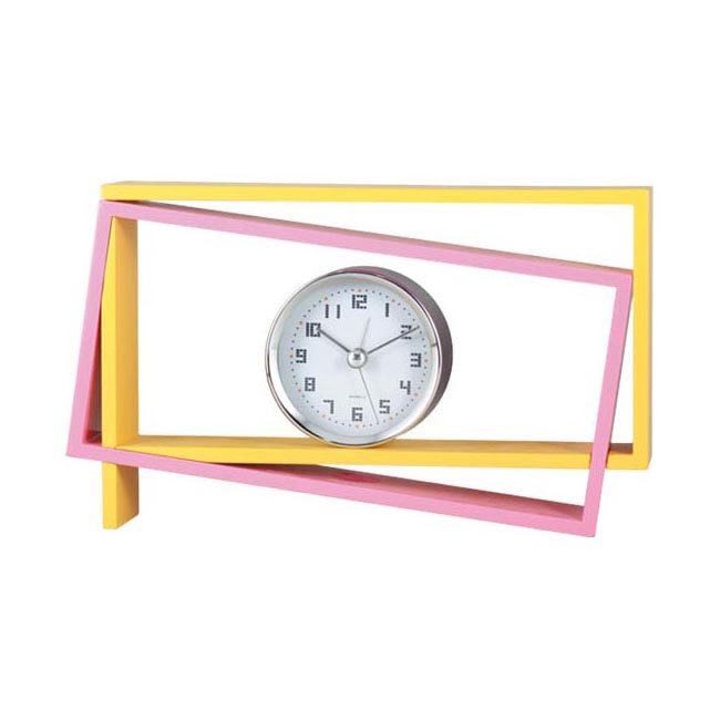 wooden frame with a chrome case alarm clock