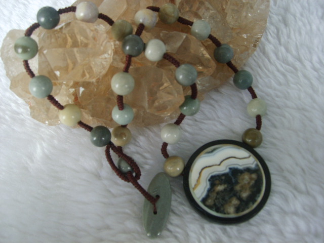 Ocean Jasper Intarsia Pendant&Ocean Jasper bead necklace