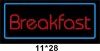 breakfast neon sign with red letters and green border
